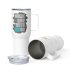 Come Run With Jesus Neon Blue Travel Mug With Handle (25 oz / 40 oz)