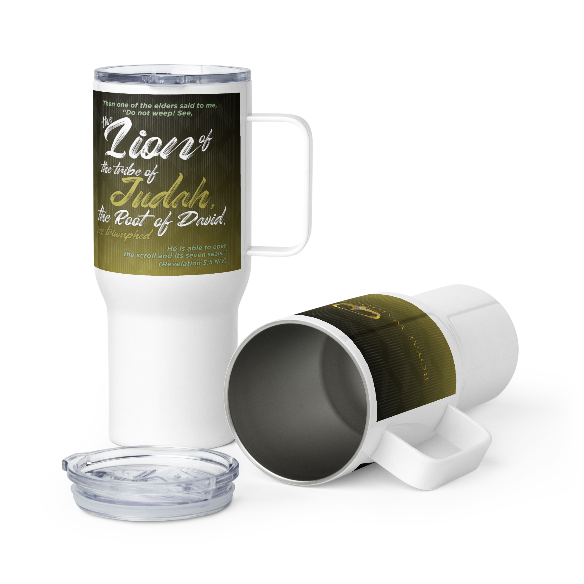 Lion of Judah & Root of David: Revelation 5:5 Travel Mug With Handle (25 oz / 40 oz)
