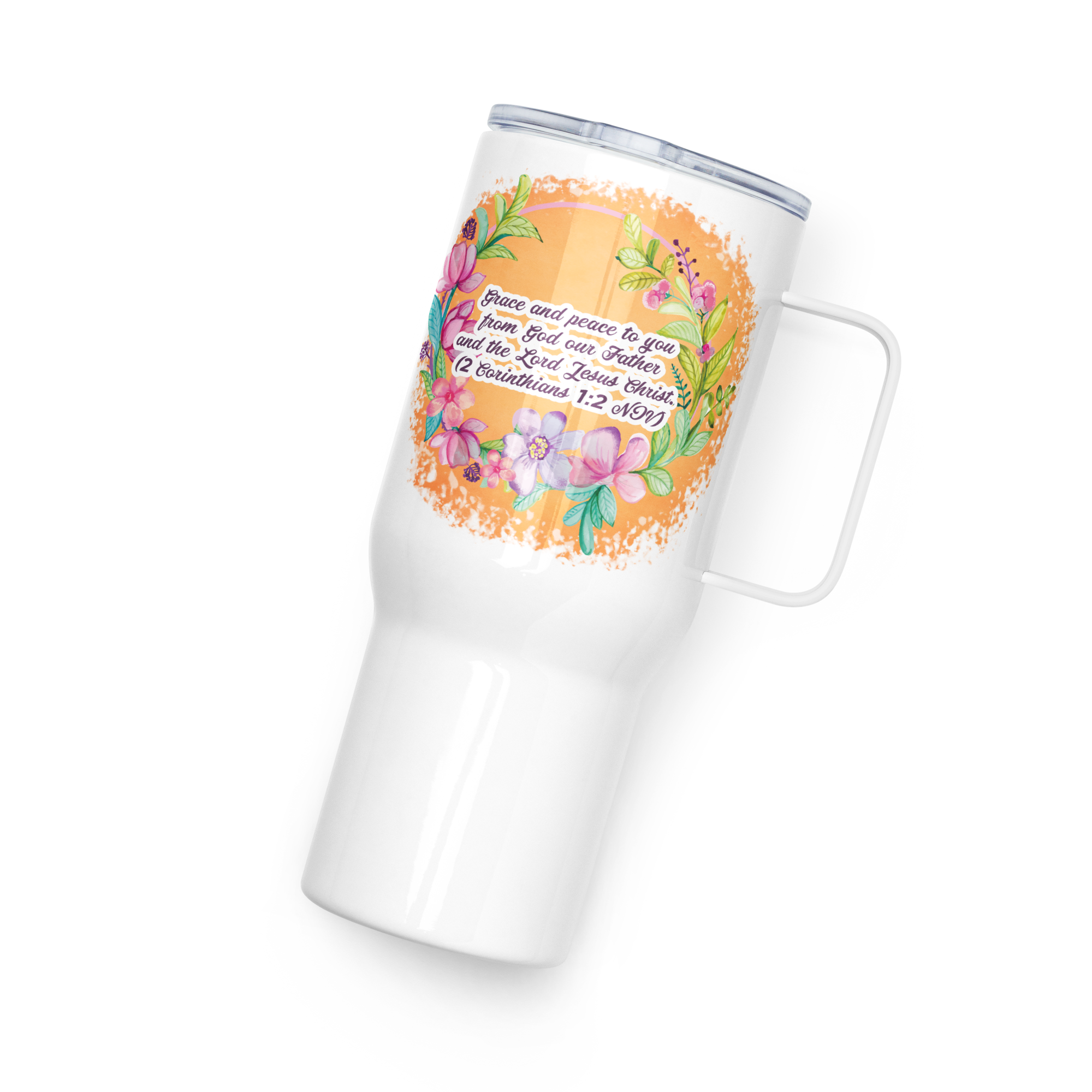 Grace & Peace Blooms: 2 Corinthians 1:2 Travel Mug With Handle (25 oz / 40 oz)