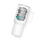 Come Run With Jesus Neon Blue Travel Mug With Handle (25 oz / 40 oz)
