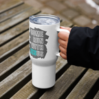 Come Run With Jesus Neon Blue Travel Mug With Handle (25 oz / 40 oz)