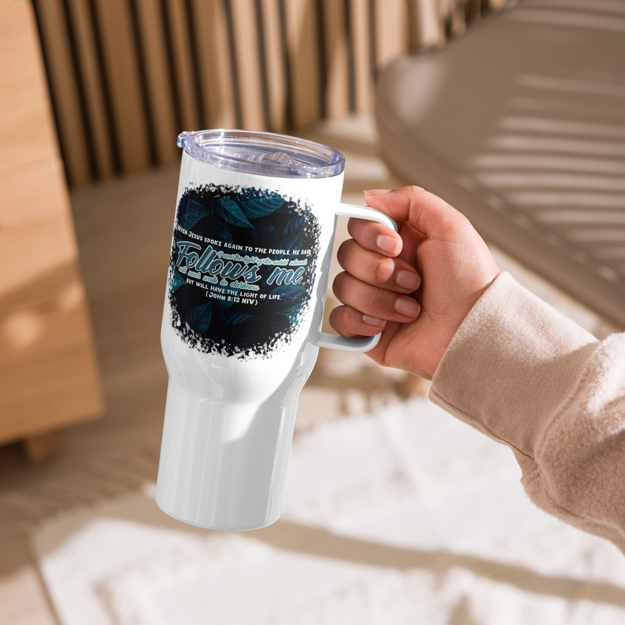 Light Of The World: John 8:12 Travel Mug With Handle (25 oz / 40 oz)