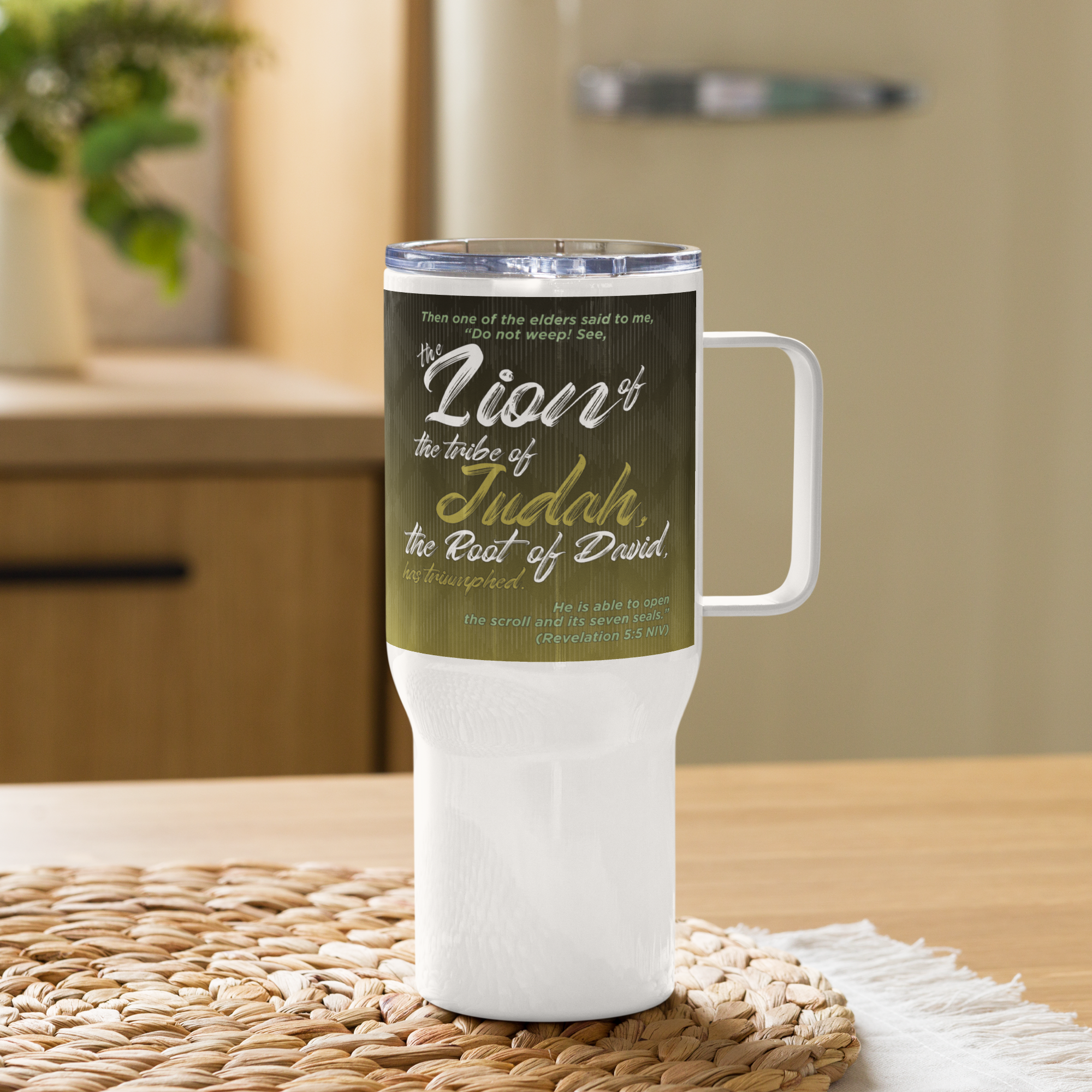 Lion of Judah & Root of David: Revelation 5:5 Travel Mug With Handle (25 oz / 40 oz)