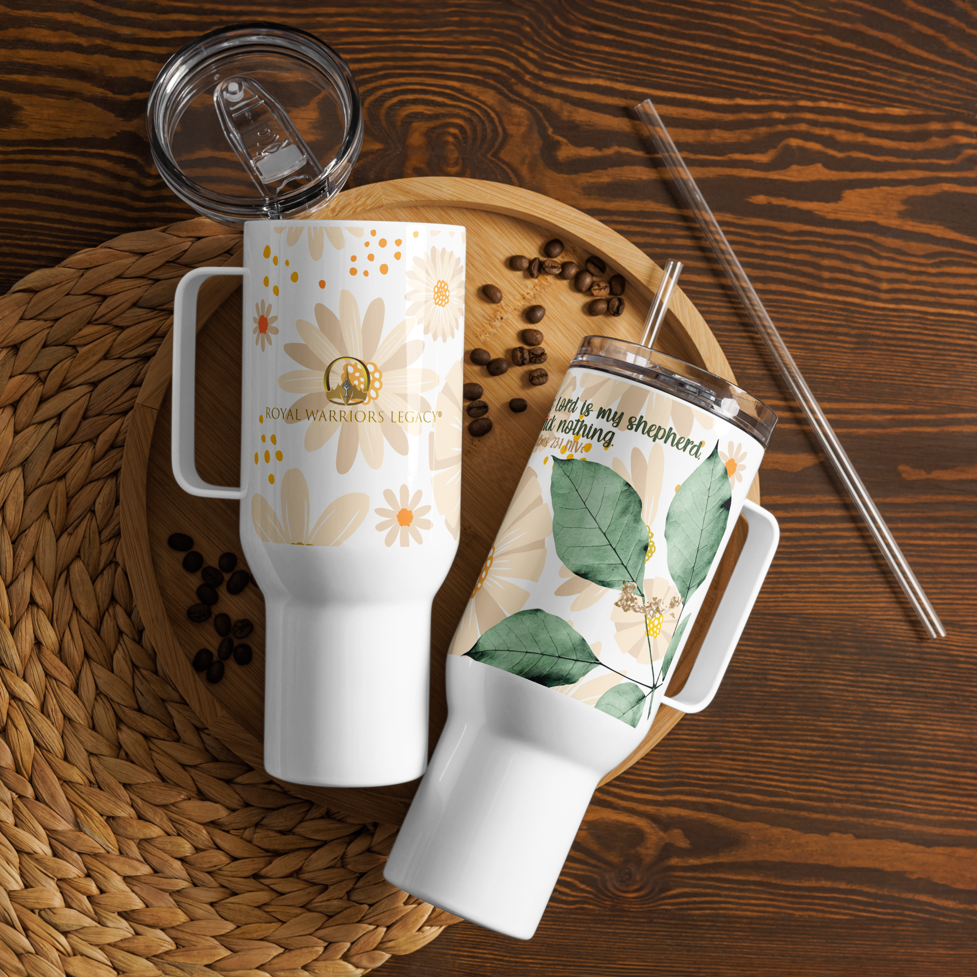 The Lord Is My Shepherd: Psalm 23:1 Travel Mug With Handle (25 oz / 40 oz)