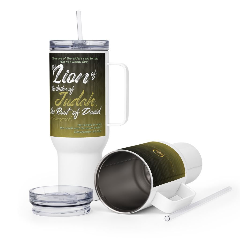 Lion of Judah & Root of David: Revelation 5:5 Travel Mug With Handle (25 oz / 40 oz)