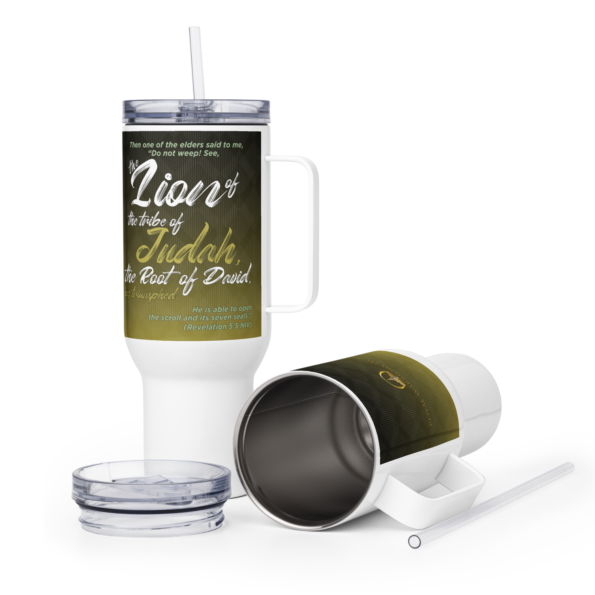 Lion of Judah & Root of David: Revelation 5:5 Travel Mug With Handle (25 oz / 40 oz)