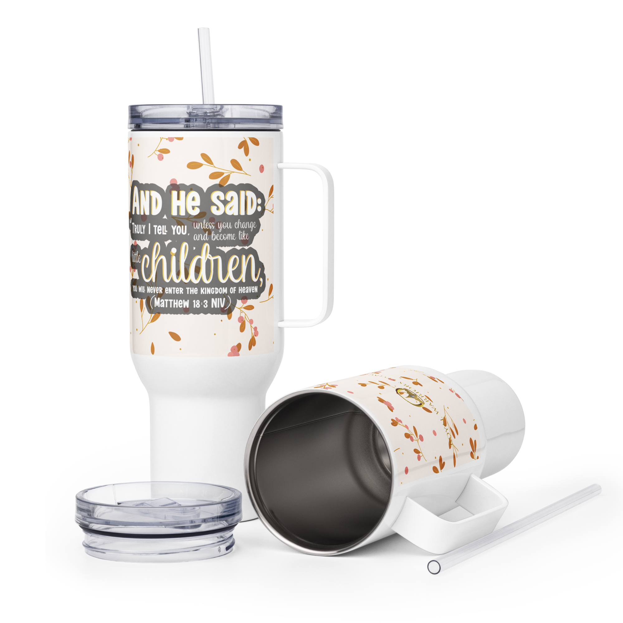 Childlike Faith: Matthew 18:3 Travel Mug With Handle (25 oz / 40 oz)