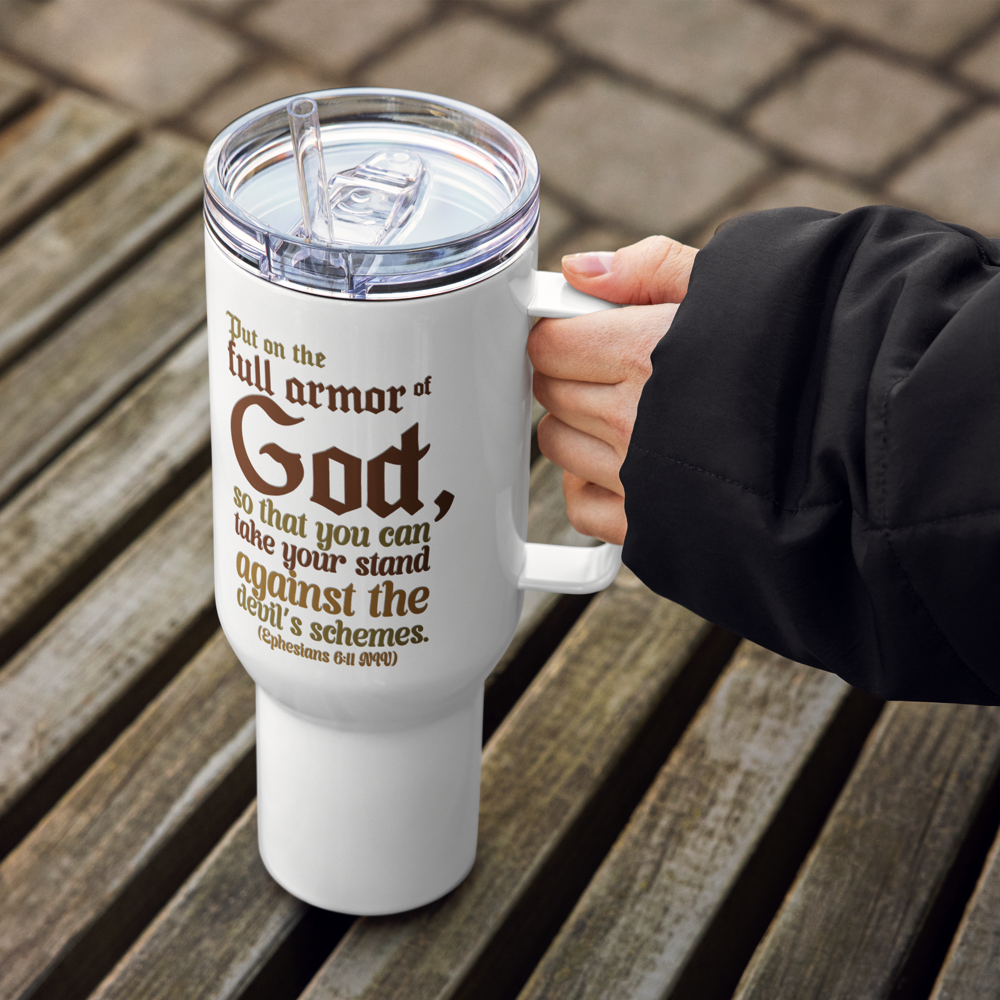 Full Armor Of God: Ephesians 6:11 Travel Mug With Handle (25 oz / 40 oz)