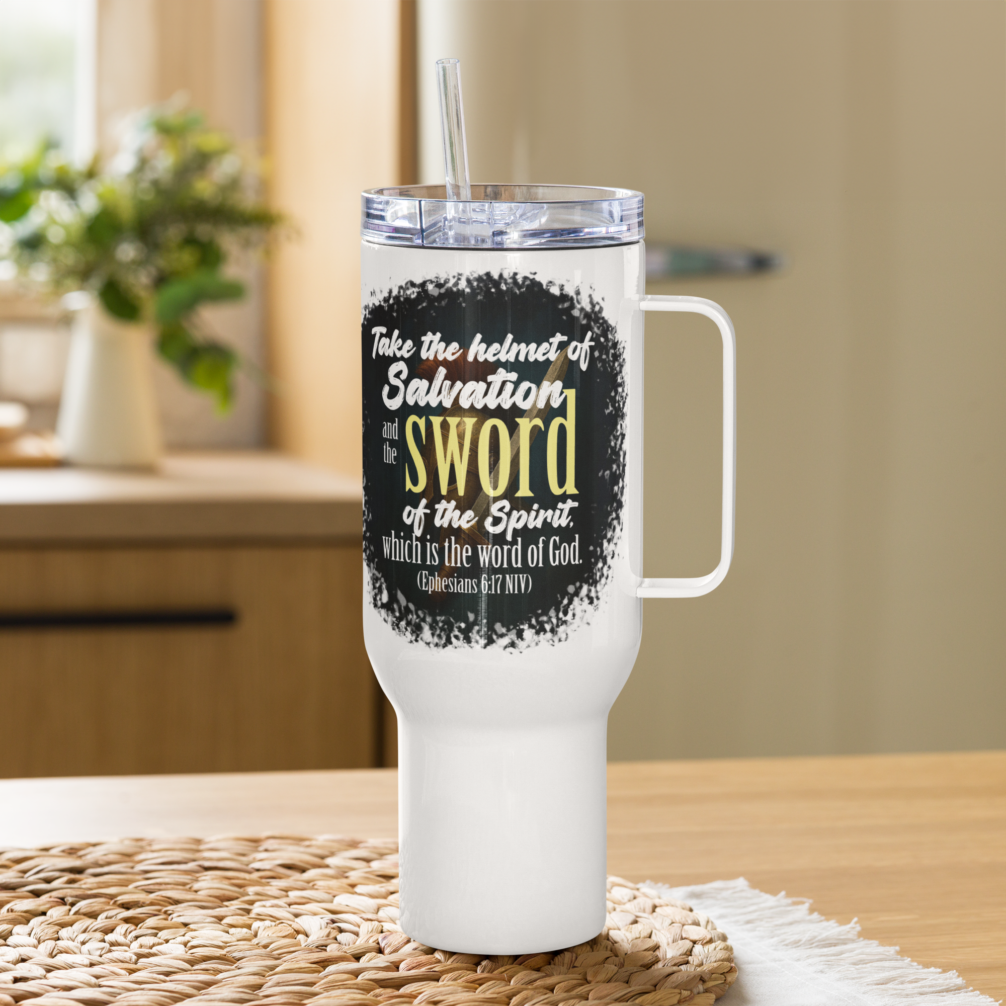 Sword & Salvation: Ephesians 6:17 Travel Mug With Handle (25 oz / 40 oz)