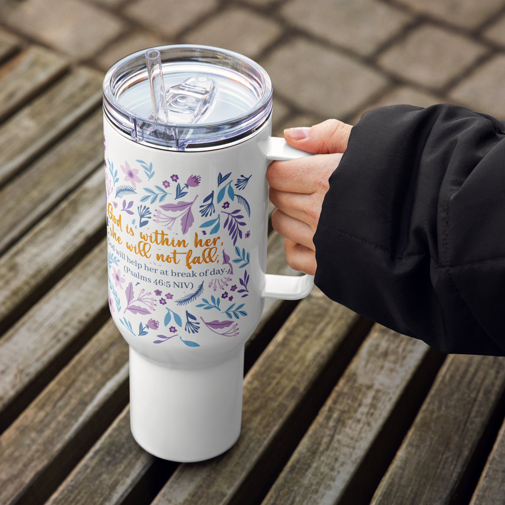 Unshakeable Faith: Psalms 46:5 Travel Mug With Handle (25 oz / 40 oz)