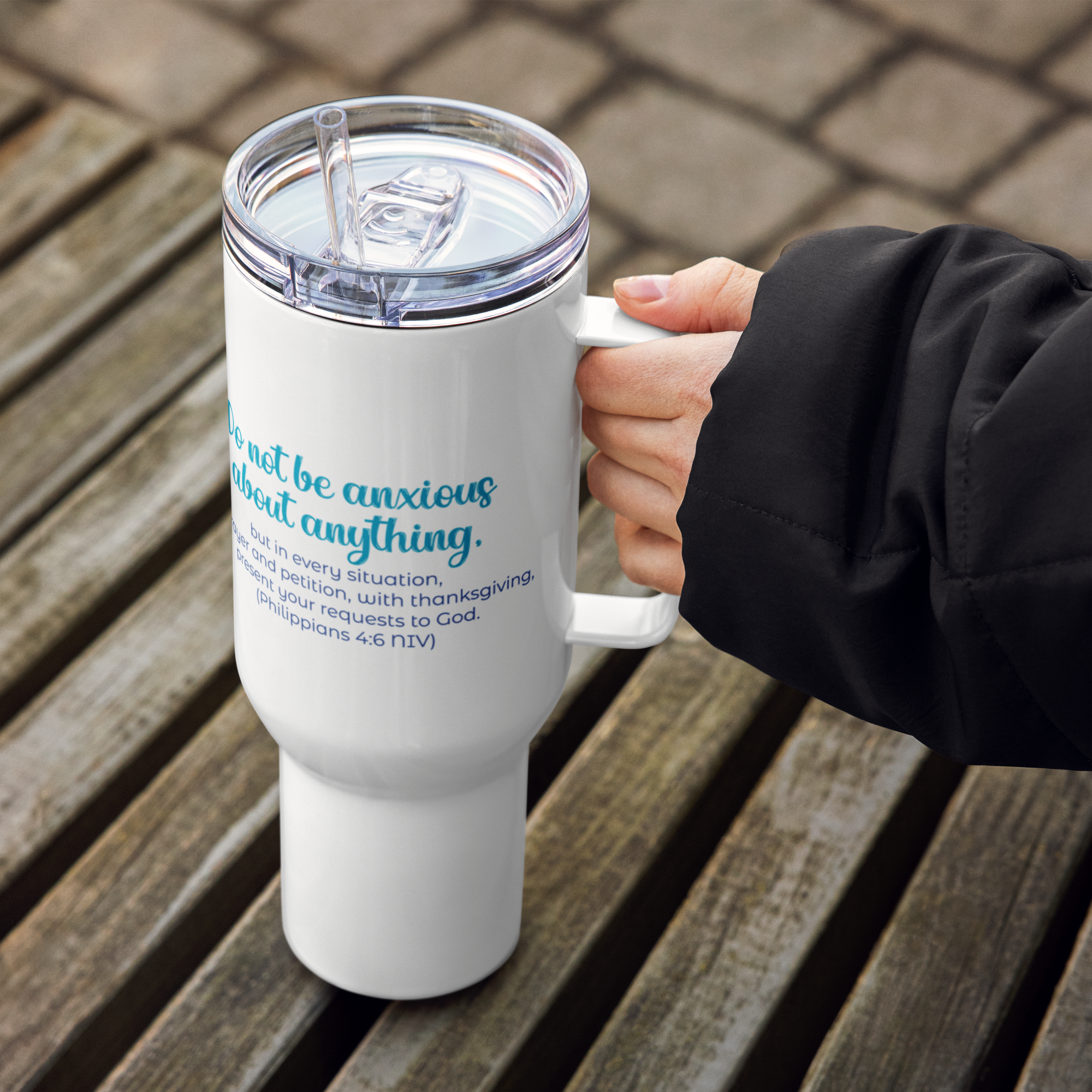 Prayer & Gratitude: Philippians 4:6 Travel Mug With Handle (25 oz / 40 oz)
