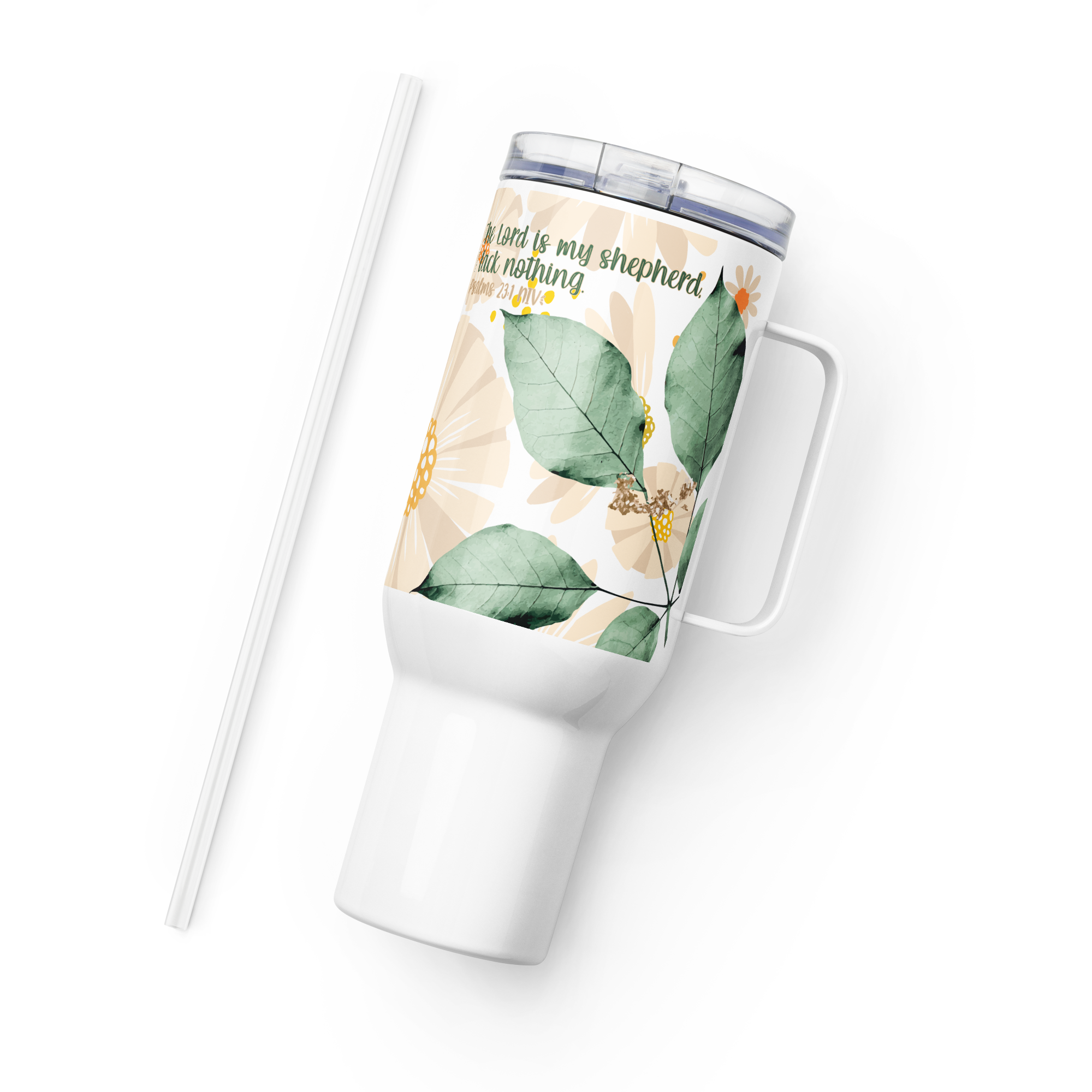The Lord Is My Shepherd: Psalm 23:1 Travel Mug With Handle (25 oz / 40 oz)