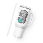 Come Run With Jesus Neon Blue Travel Mug With Handle (25 oz / 40 oz)