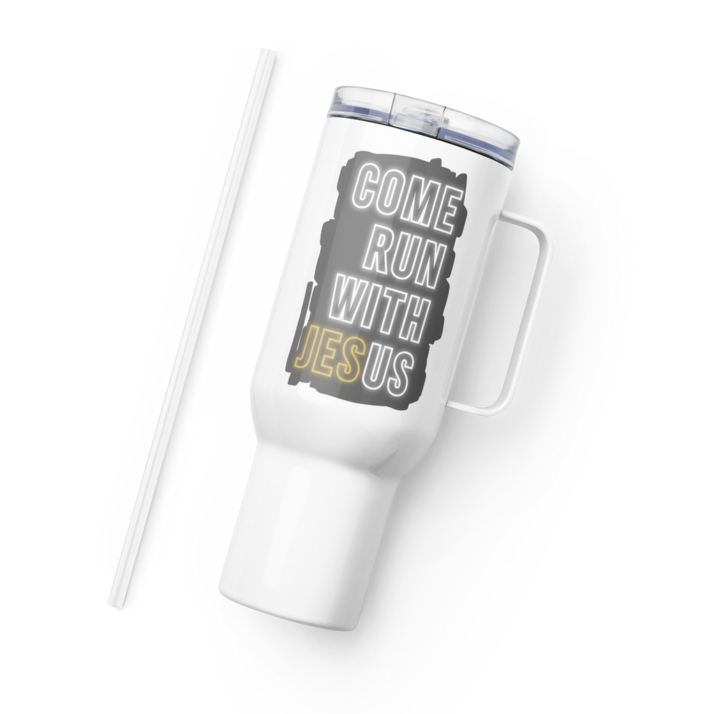 Come Run With Jesus Gold Travel Mug With Handle (25 oz / 40 oz)