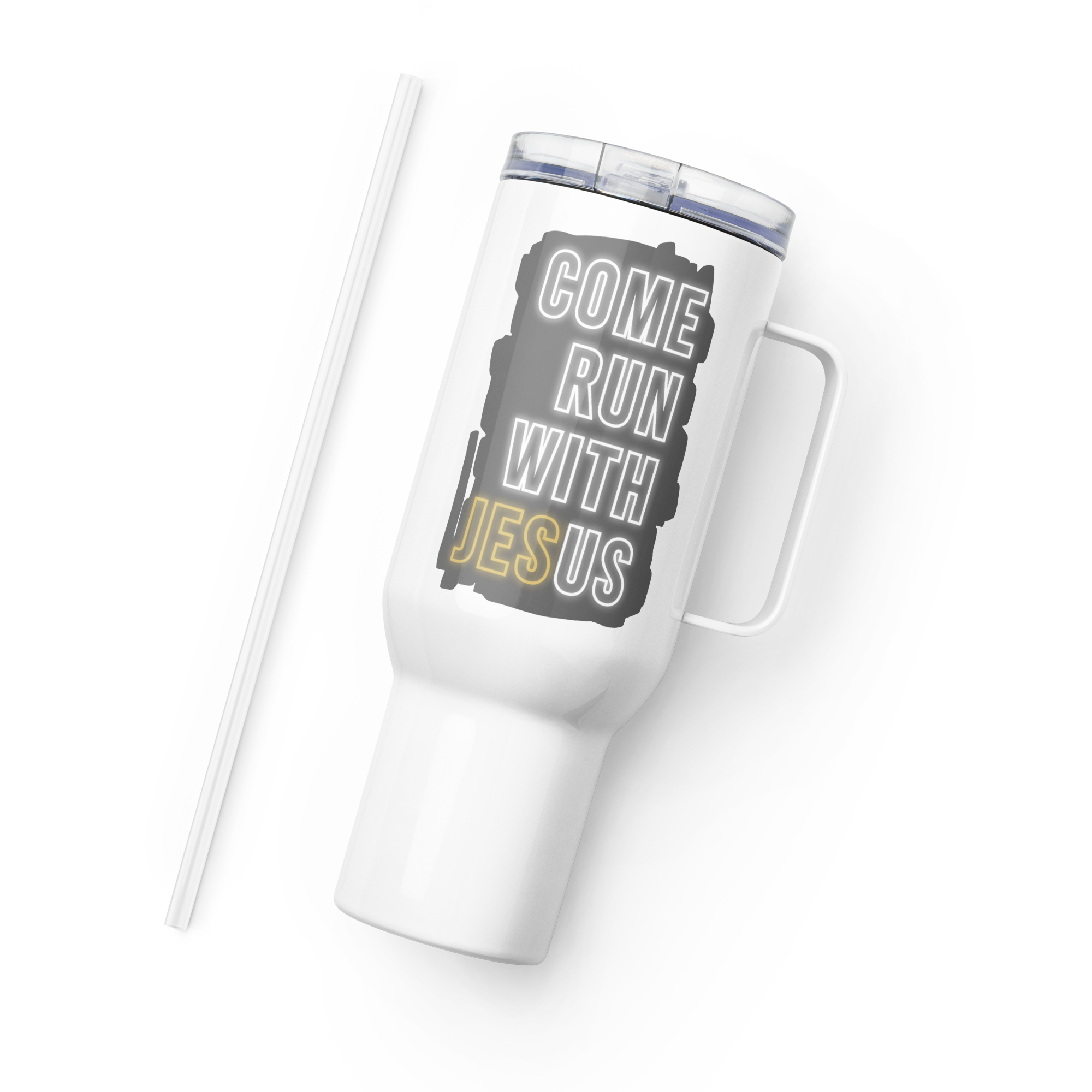 Come Run With Jesus Gold Travel Mug With Handle (25 oz / 40 oz)