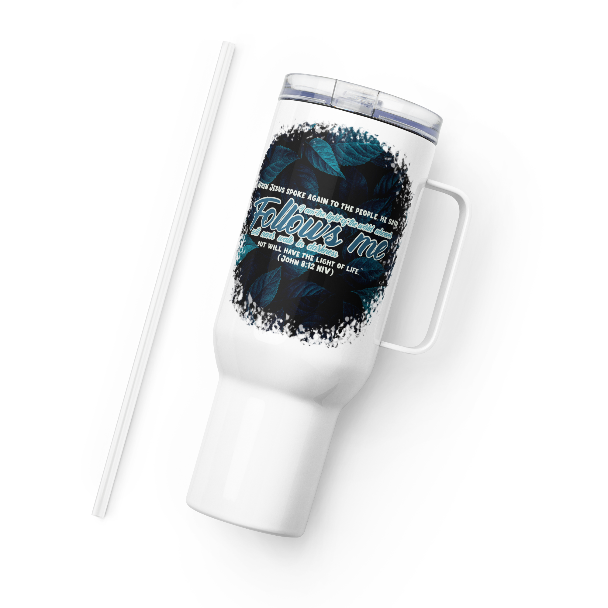 Light Of The World: John 8:12 Travel Mug With Handle (25 oz / 40 oz)