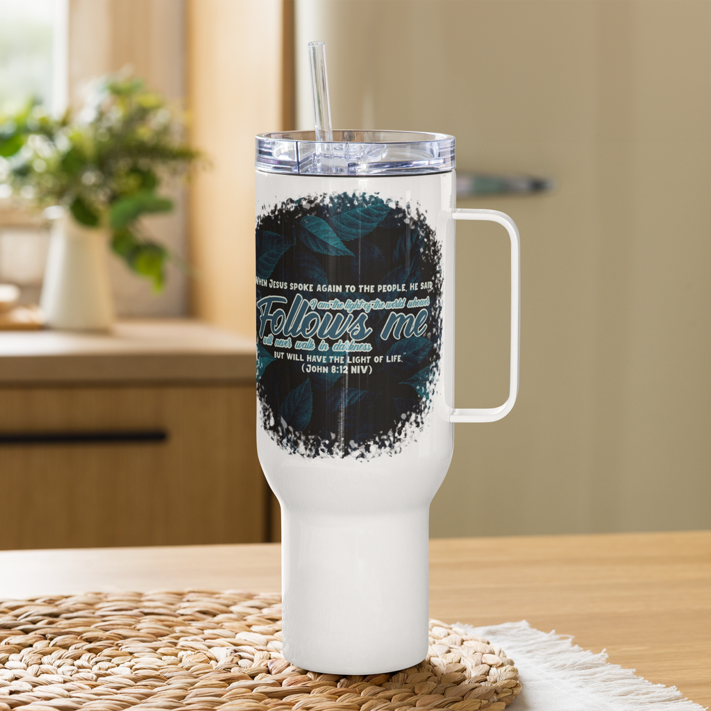 Light Of The World: John 8:12 Travel Mug With Handle (25 oz / 40 oz)