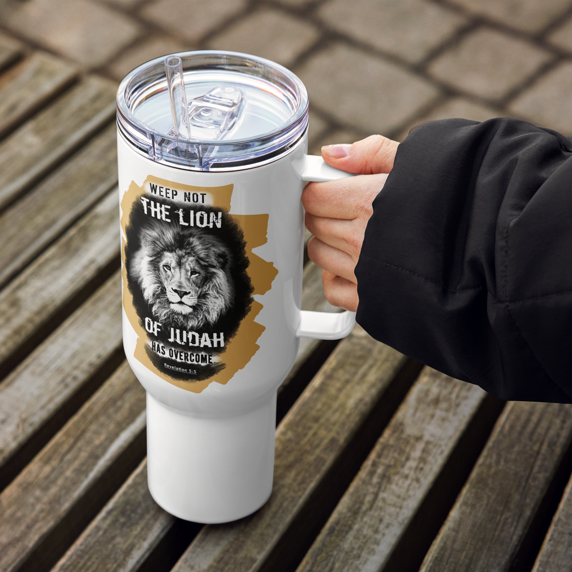 The Lion of Judah: Revelation 5:5 Travel Mug With Handle (25 oz / 40 oz)