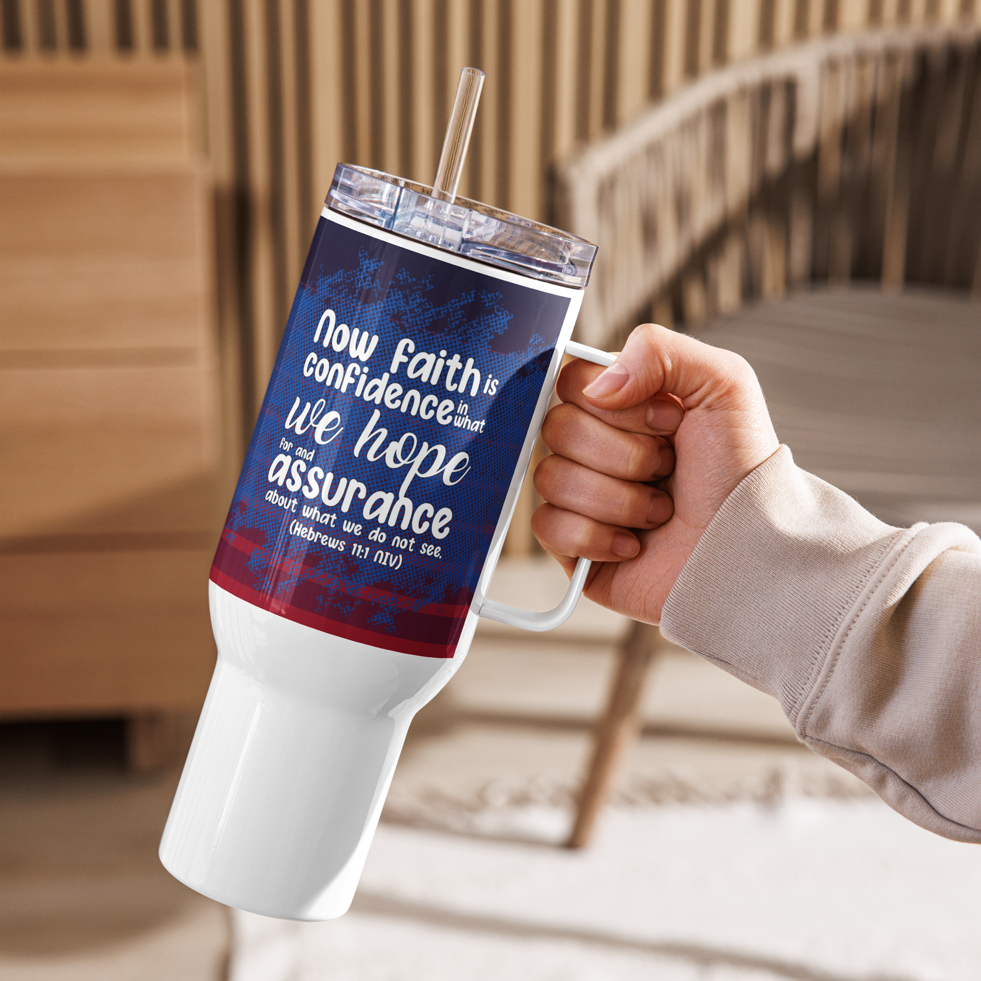 Faith & Hope: Hebrews 11:1 Travel Mug With Handle (25 oz / 40 oz)