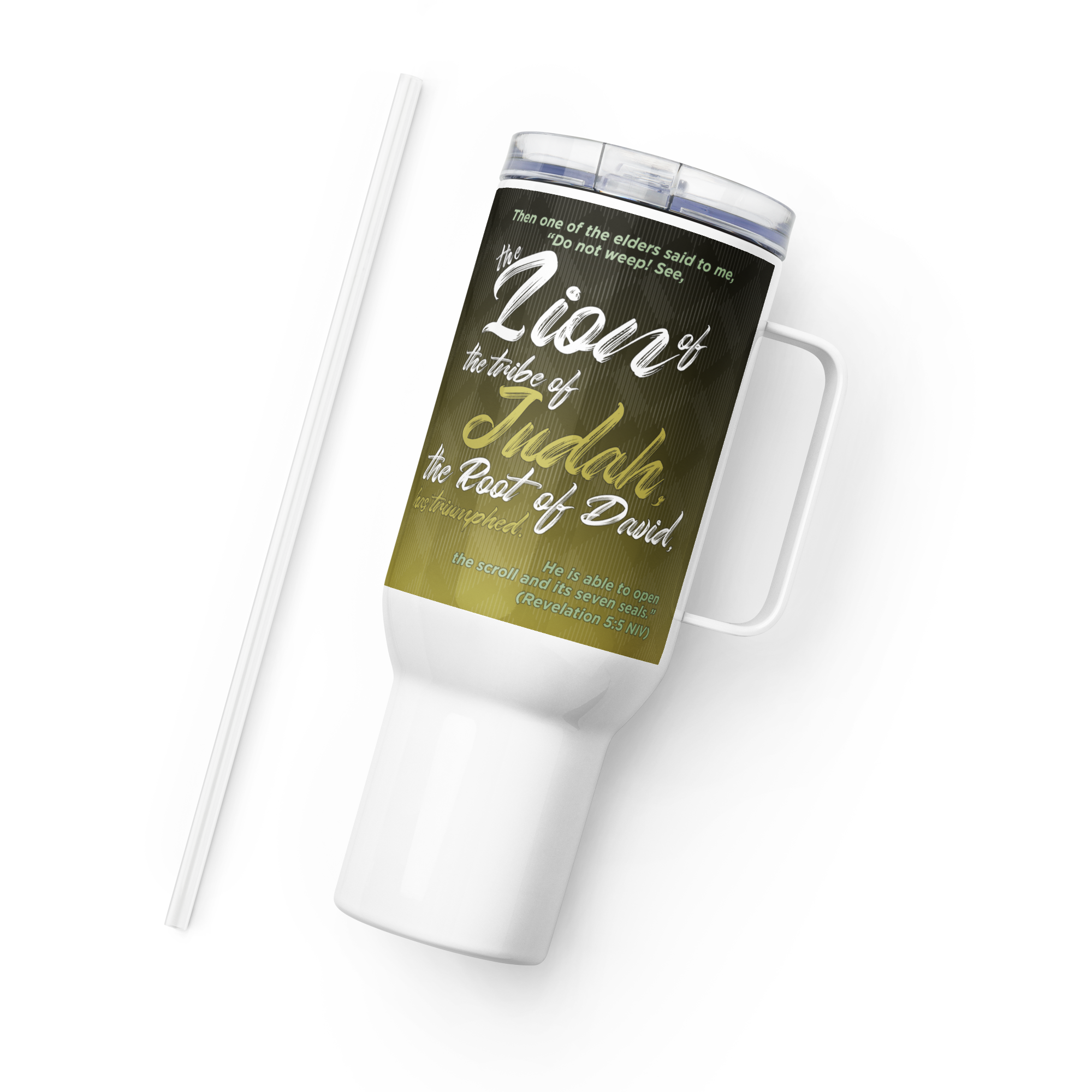 Lion of Judah & Root of David: Revelation 5:5 Travel Mug With Handle (25 oz / 40 oz)
