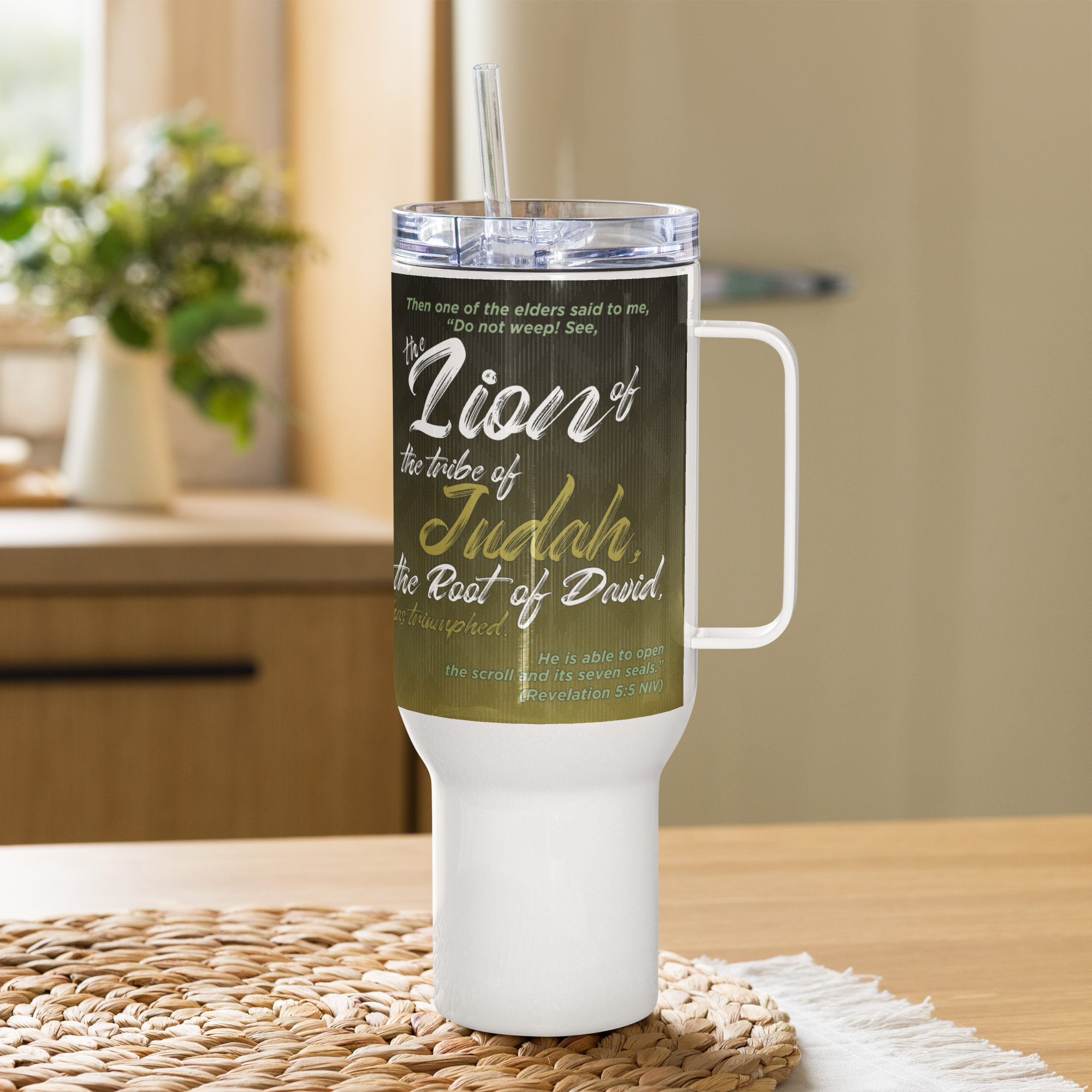 Lion of Judah & Root of David: Revelation 5:5 Travel Mug With Handle (25 oz / 40 oz)