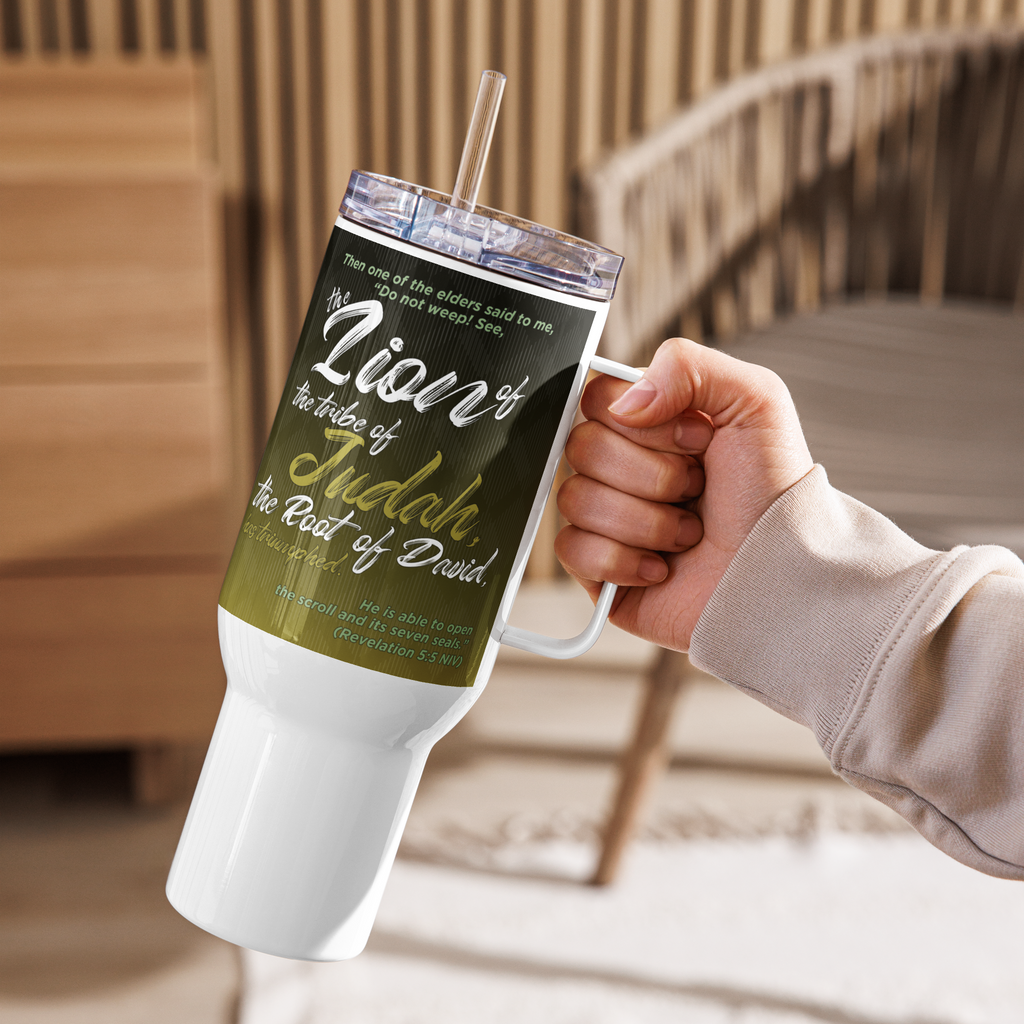 Lion of Judah & Root of David: Revelation 5:5 Travel Mug With Handle (25 oz / 40 oz)