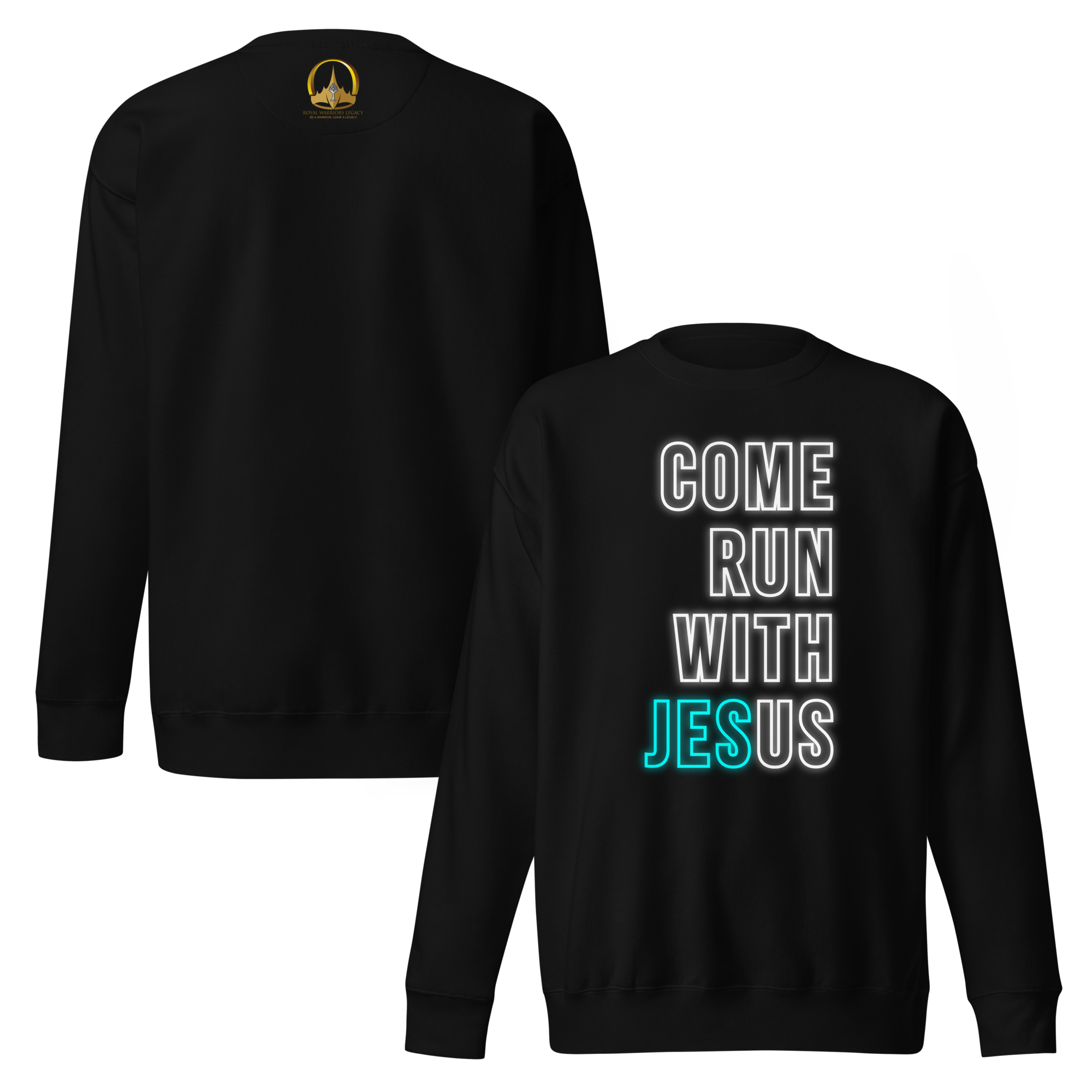 Come Run With Jesus Neon Blue Unisex Premium Sweatshirt