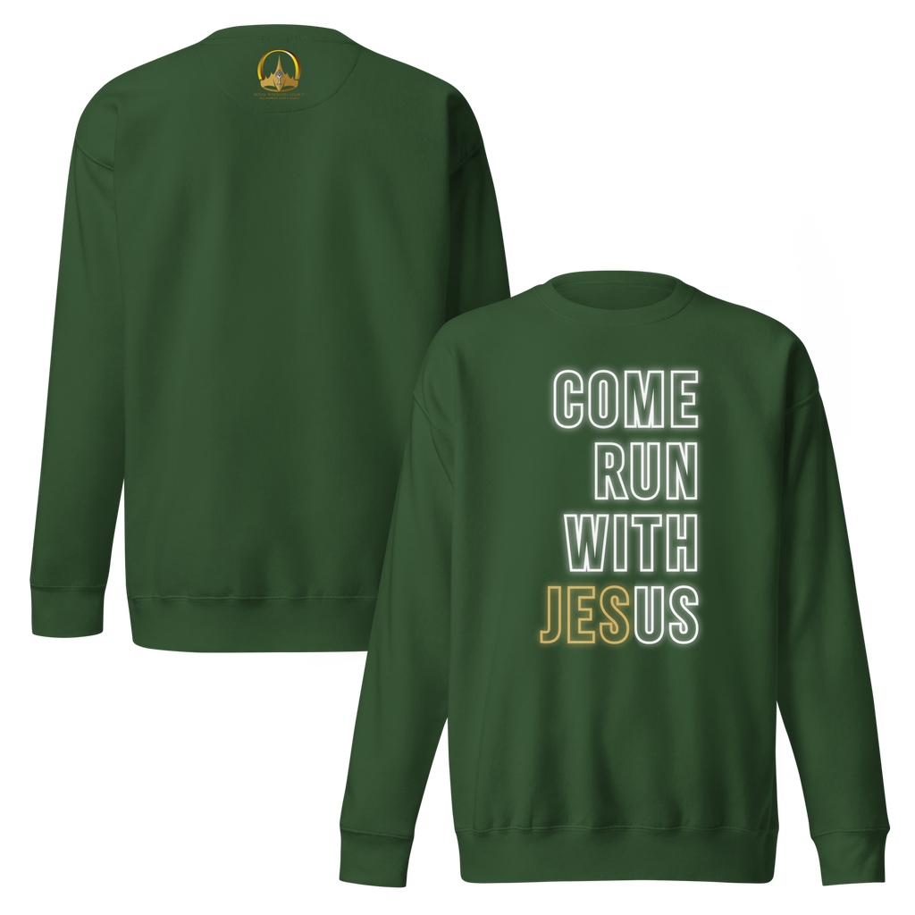 Come Run With Jesus Gold Unisex Premium Sweatshirt