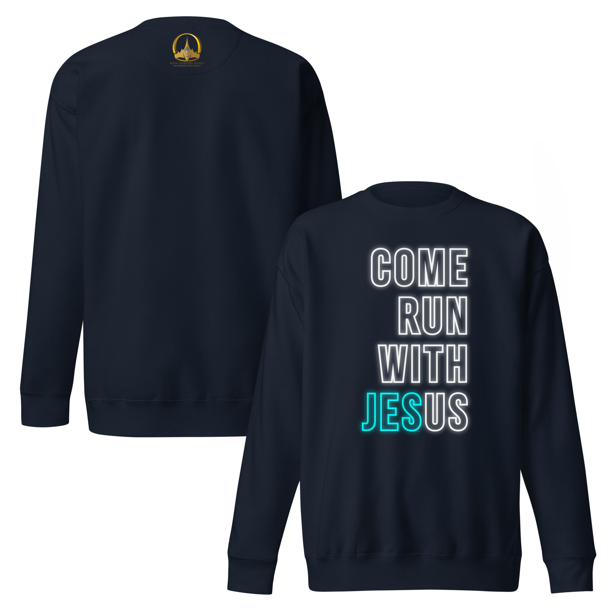 Come Run With Jesus Neon Blue Unisex Premium Sweatshirt