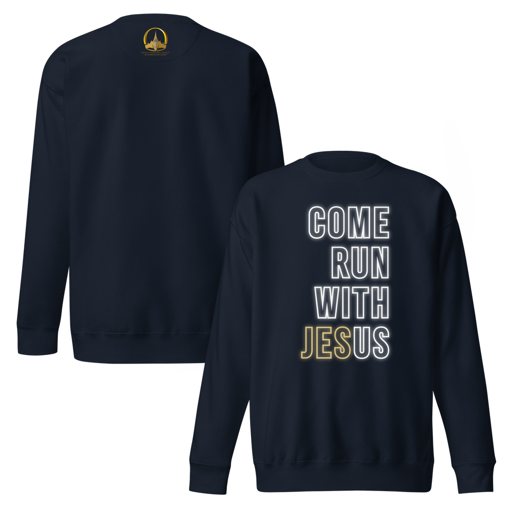 Come Run With Jesus Gold Unisex Premium Sweatshirt