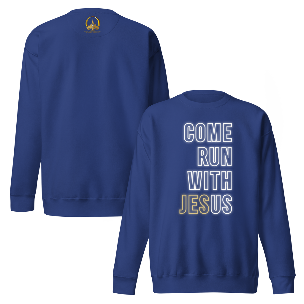 Come Run With Jesus Gold Unisex Premium Sweatshirt