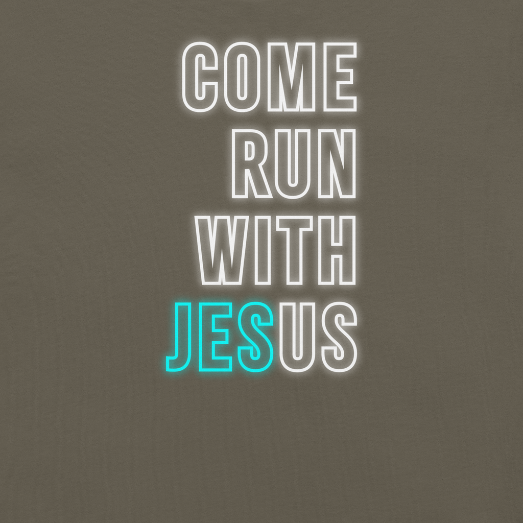 Come Run With Jesus Neon Blue Christian T-Shirt