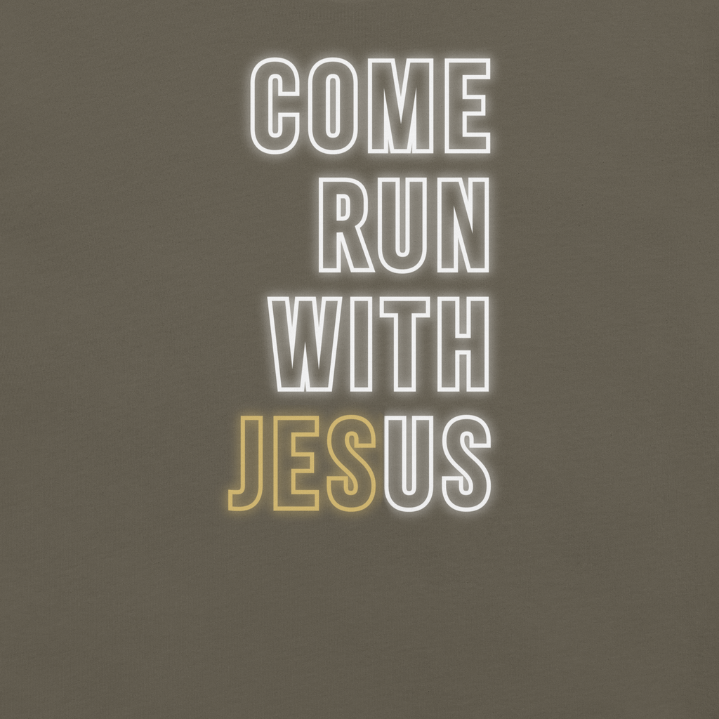Come Run With Jesus Gold Christian T-Shirt