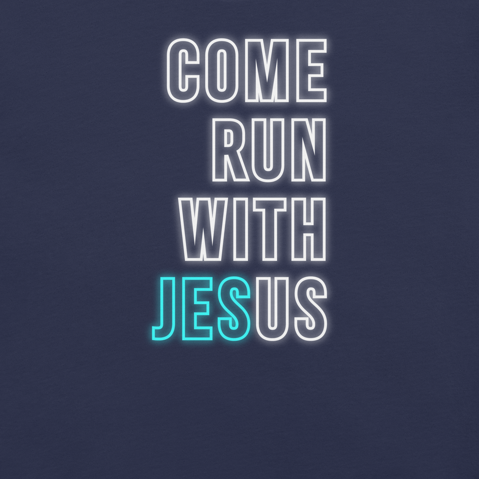 Come Run With Jesus Neon Blue Christian T-Shirt