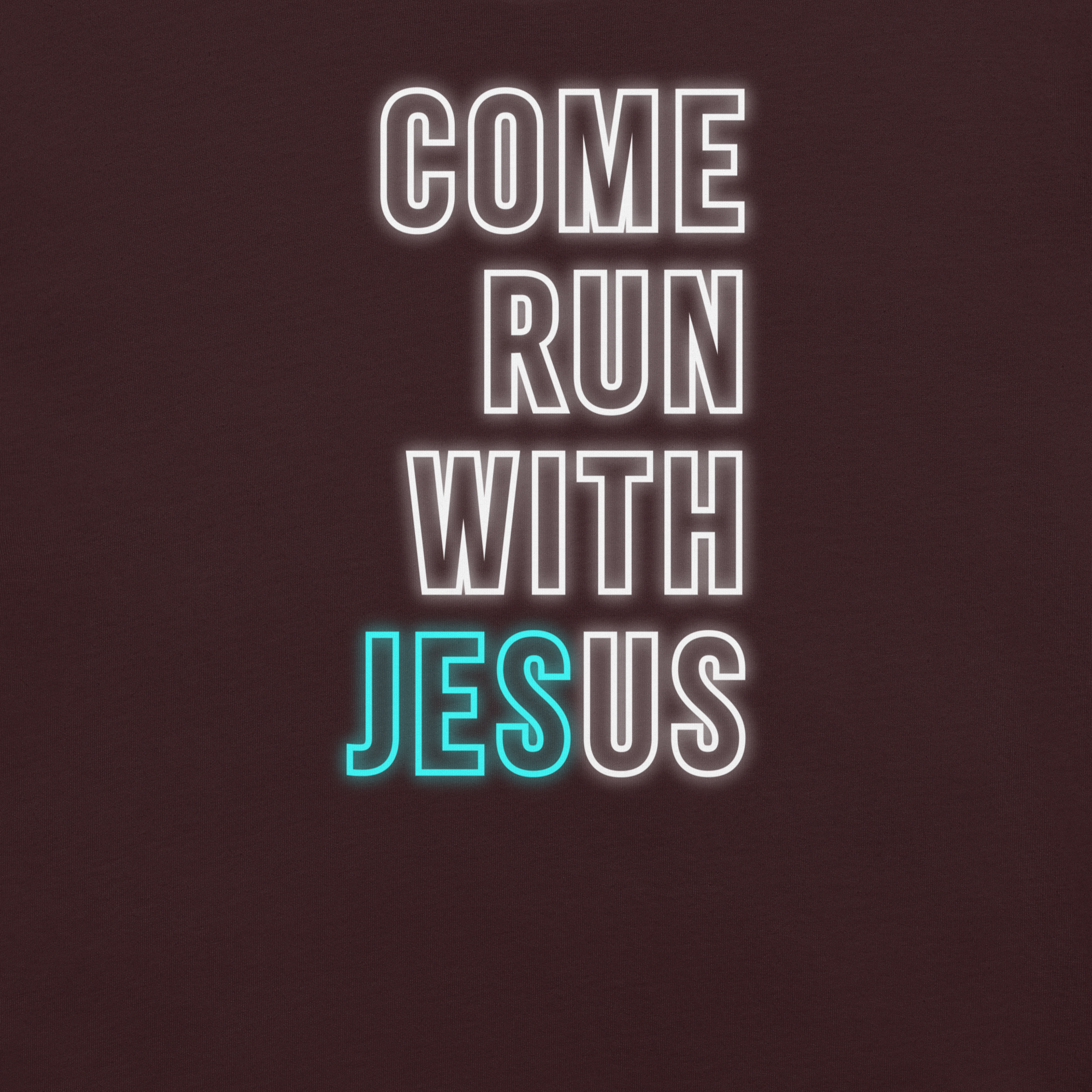 Come Run With Jesus Neon Blue Christian T-Shirt