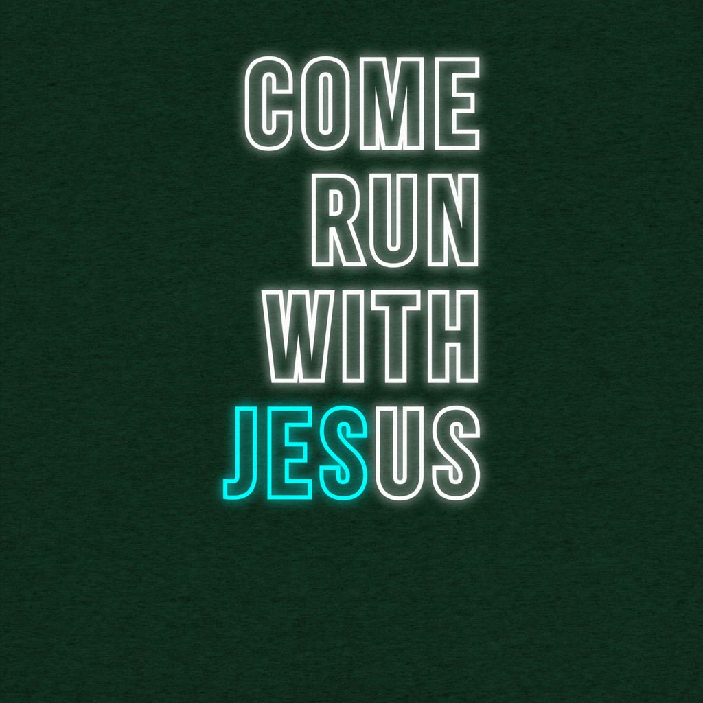 Come Run With Jesus Neon Blue Tri-Blend