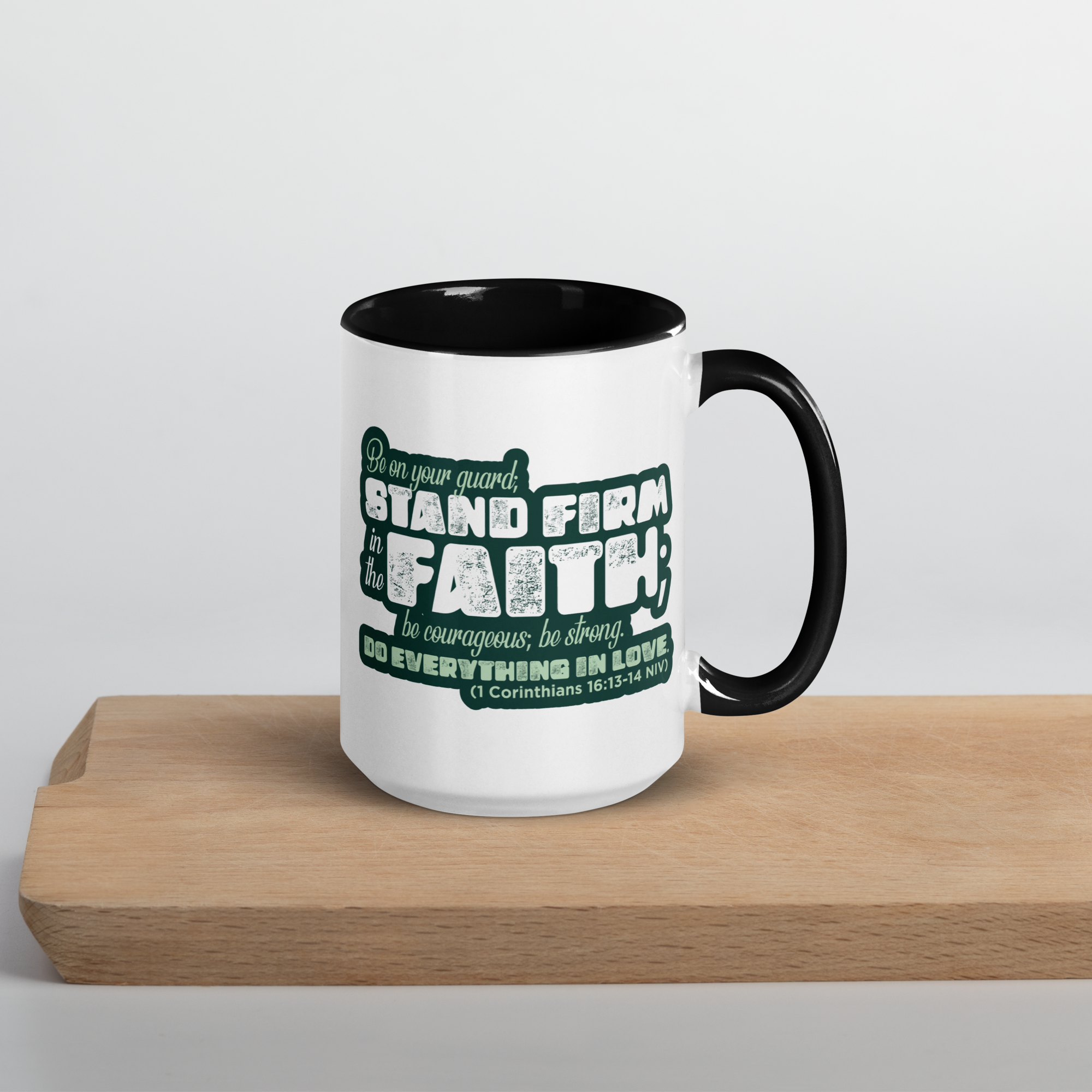 Stand Firm in Faith: 1 Corinthians 16:13-14 Colored Mug (11 oz / 15 oz)