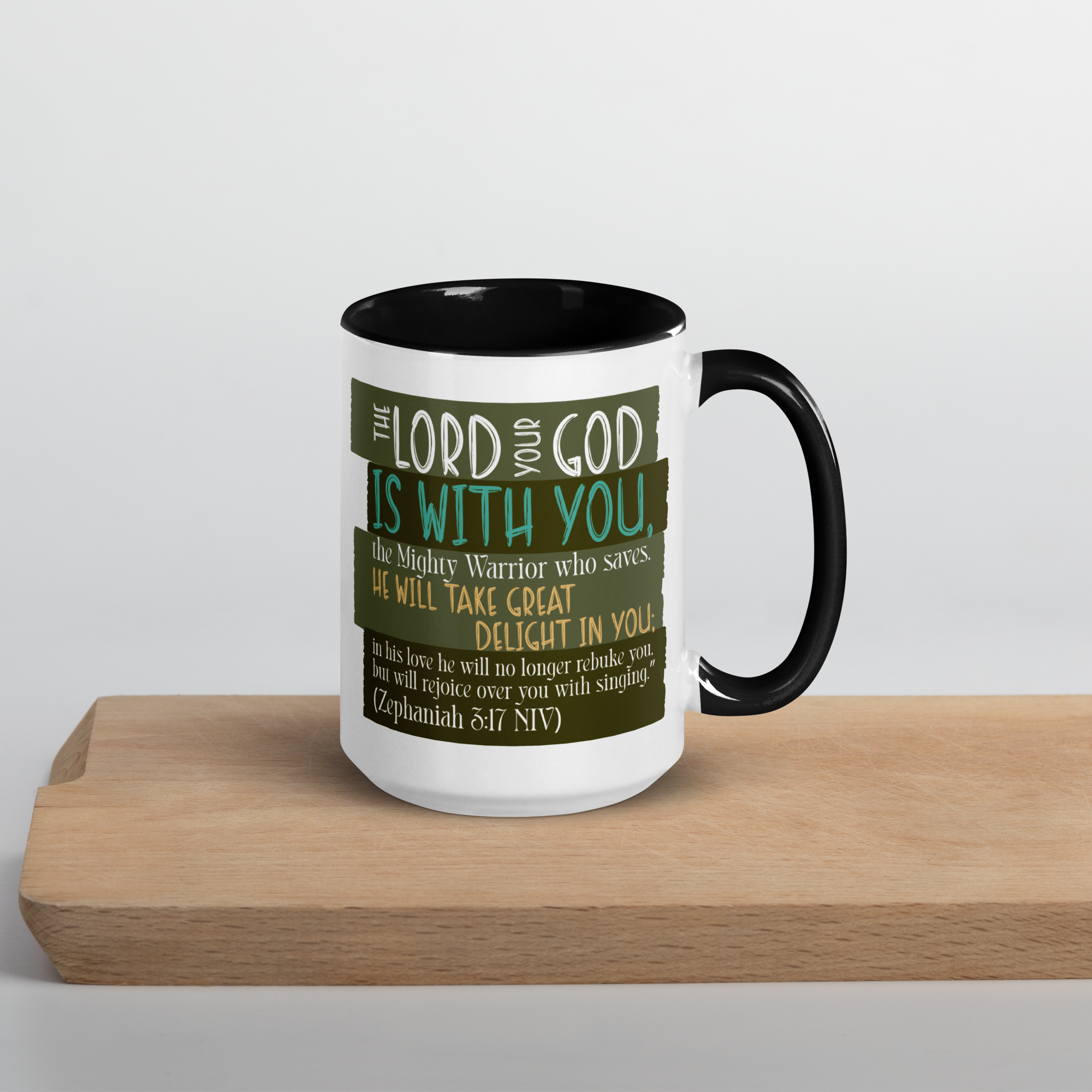Rejoice in His Love: Zephaniah 3:17 Colored Mug (11 oz / 15 oz)