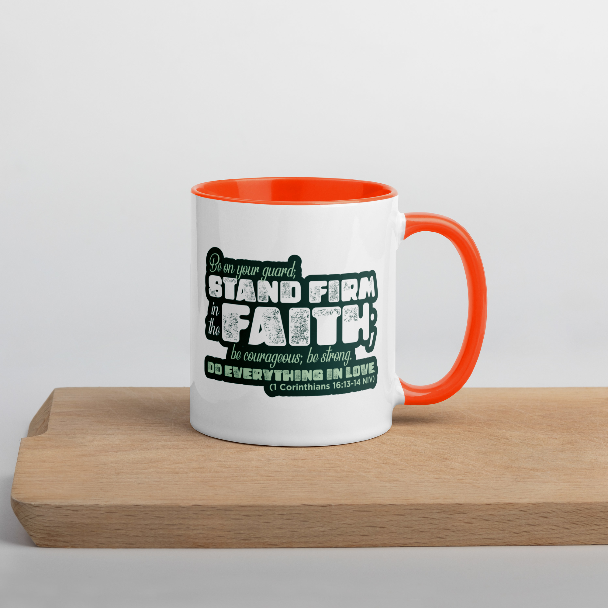 Stand Firm in Faith: 1 Corinthians 16:13-14 Colored Mug (11 oz / 15 oz)