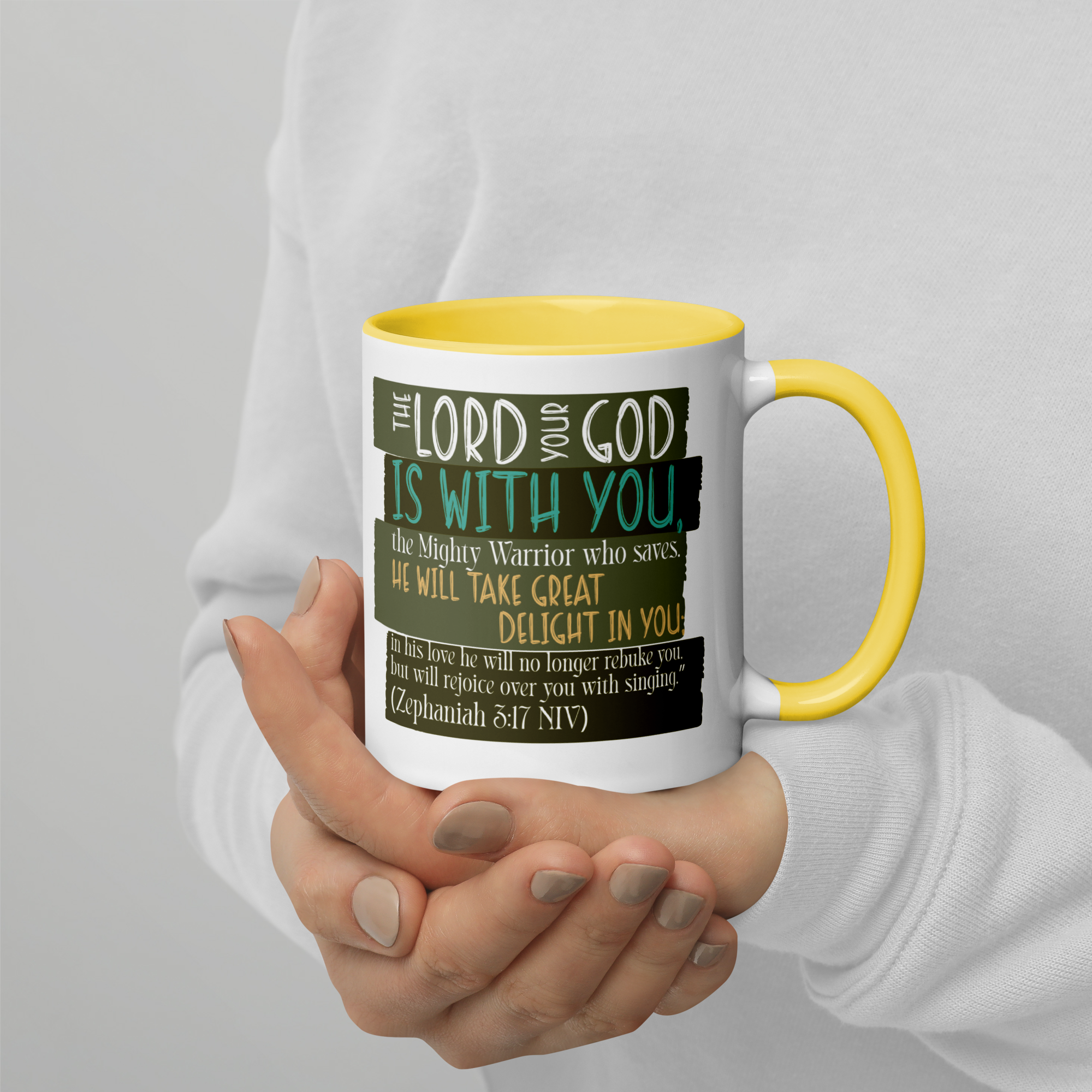 Rejoice in His Love: Zephaniah 3:17 Colored Mug (11 oz / 15 oz)
