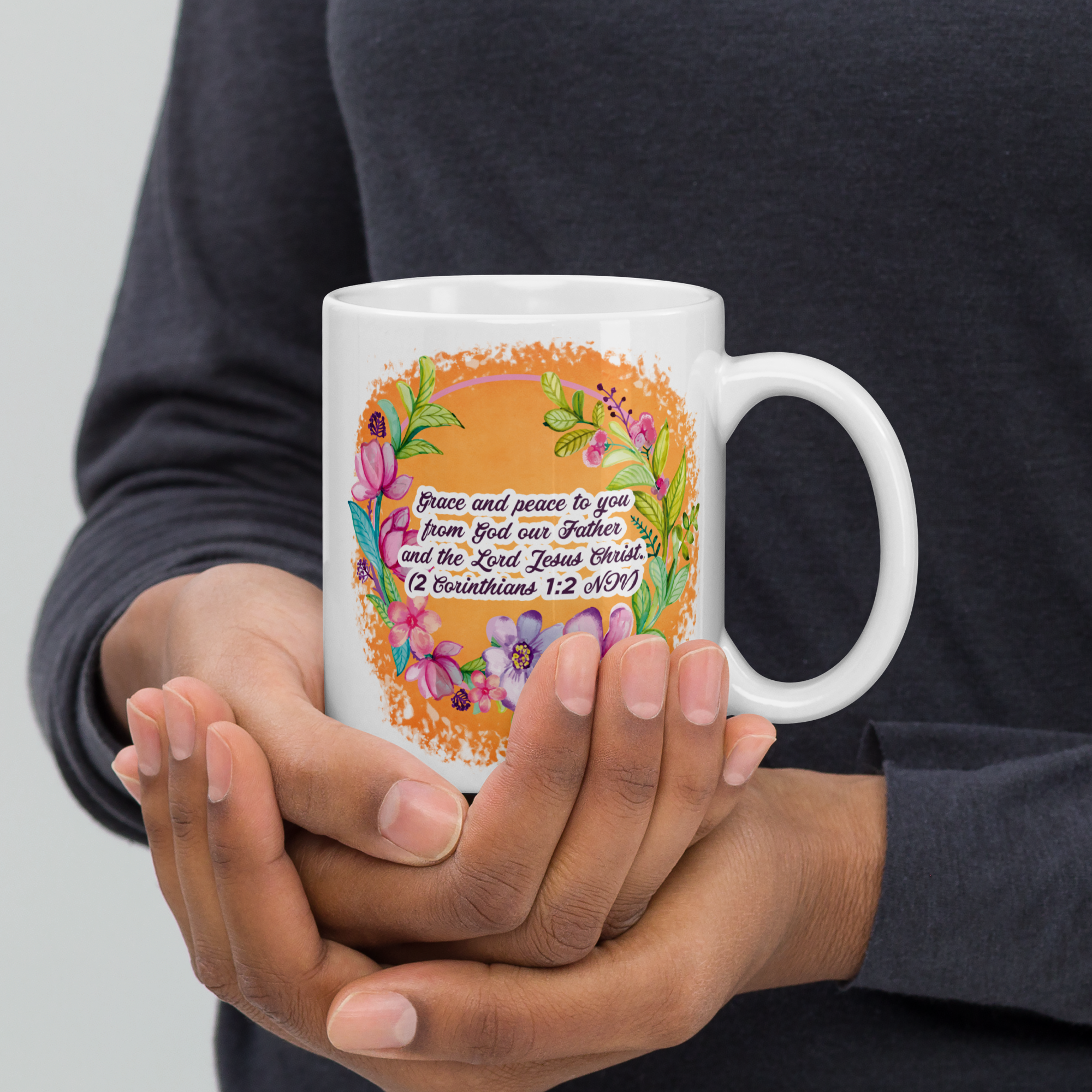 Grace & Peace Blooms: 2 Corinthians 1:2 White Glossy Mug (11 oz / 15 oz / 20 oz)