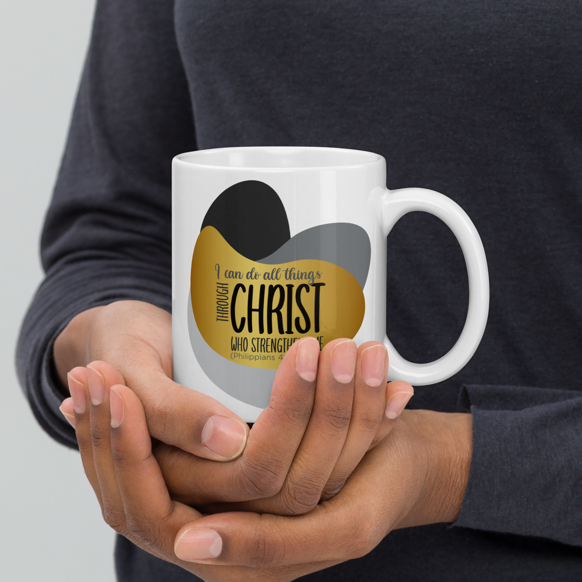 Empowered by Christ: Philippians 4:13 White Glossy Mug (11 oz / 15 oz / 20 oz)