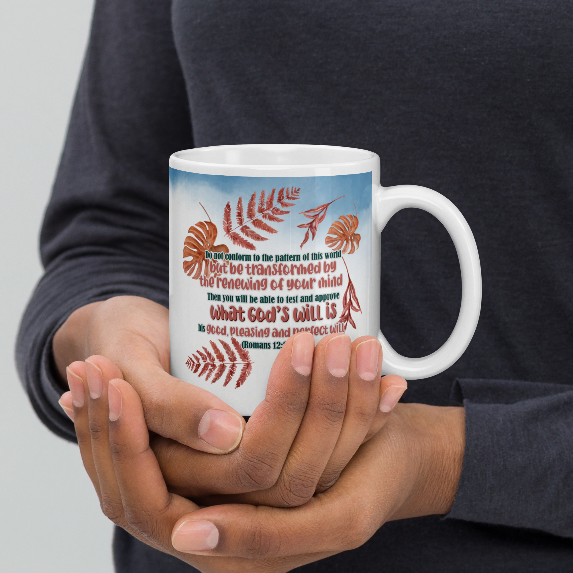 Renewed By The Spirit: Romans 12:2 White Glossy Mug (11 oz / 15 oz / 20 oz)