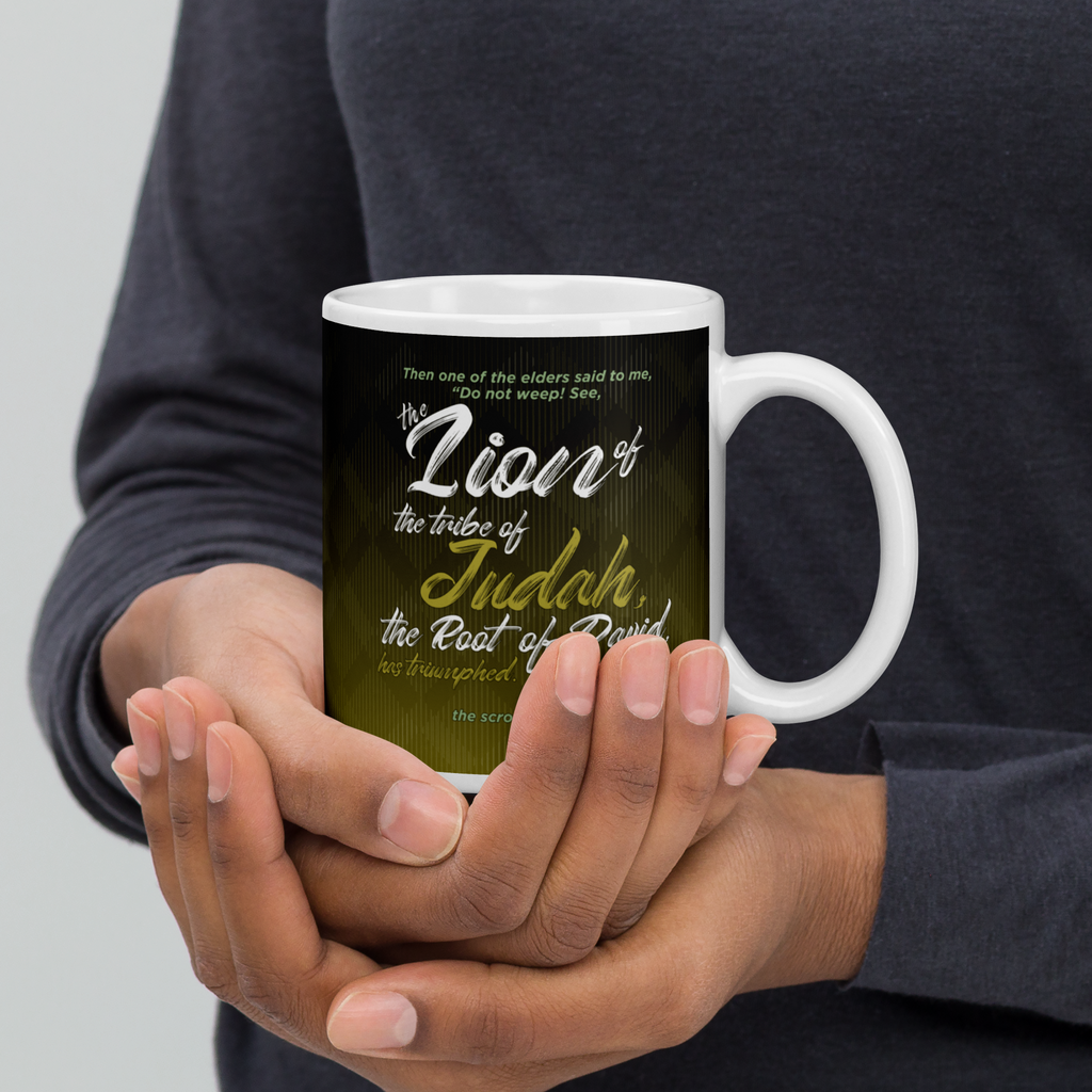 Lion of Judah & Root of David: Revelation 5:5 White Glossy Mug (11 oz / 15 oz / 20 oz)