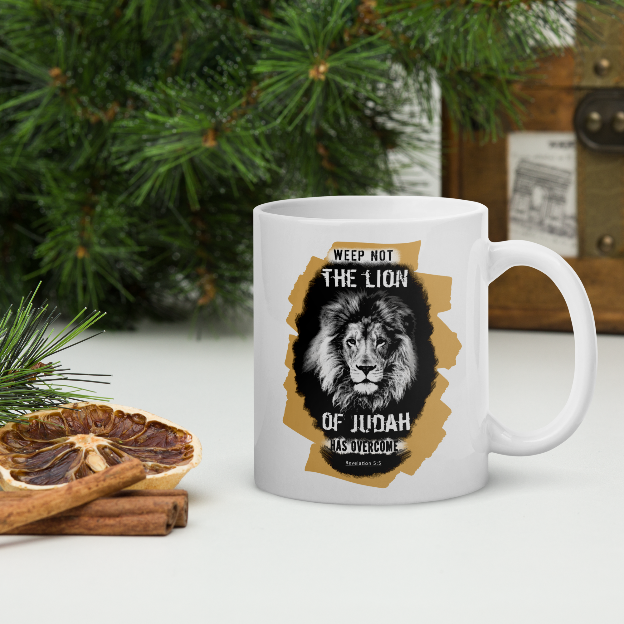 The Lion of Judah: Revelation 5:5 White Glossy Mug (11 oz / 15 oz / 20 oz)