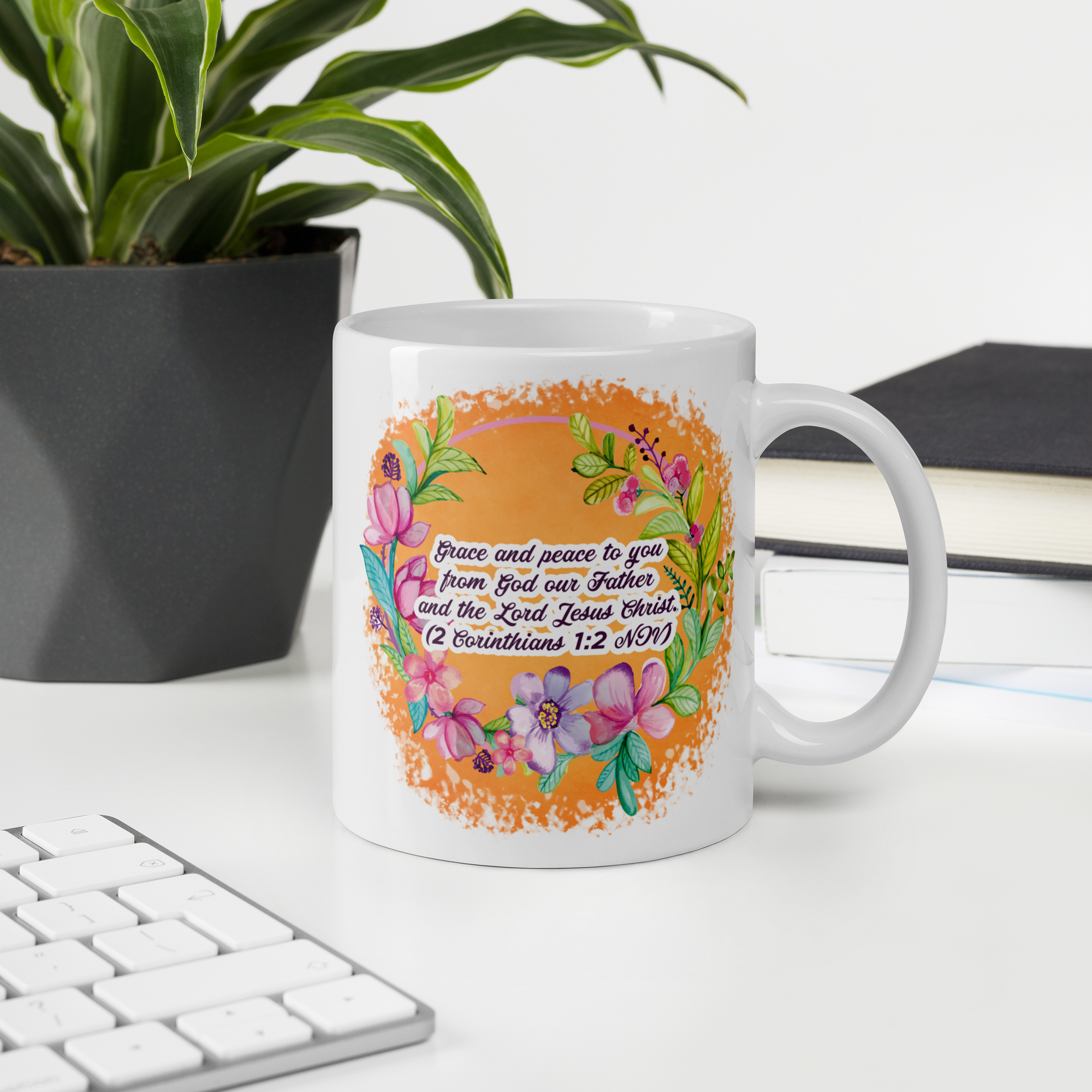 Grace & Peace Blooms: 2 Corinthians 1:2 White Glossy Mug (11 oz / 15 oz / 20 oz)