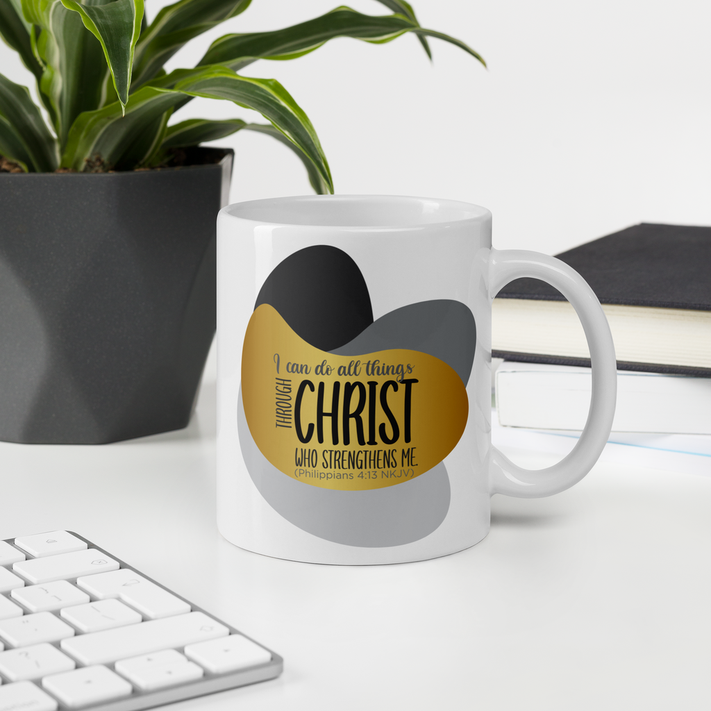 Empowered by Christ: Philippians 4:13 White Glossy Mug (11 oz / 15 oz / 20 oz)