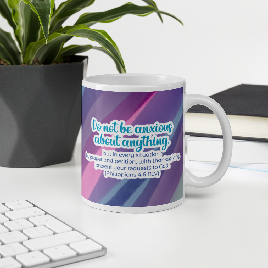 Prayer & Gratitude: Philippians 4:6 White Glossy Mug (11 oz / 15 oz / 20 oz)