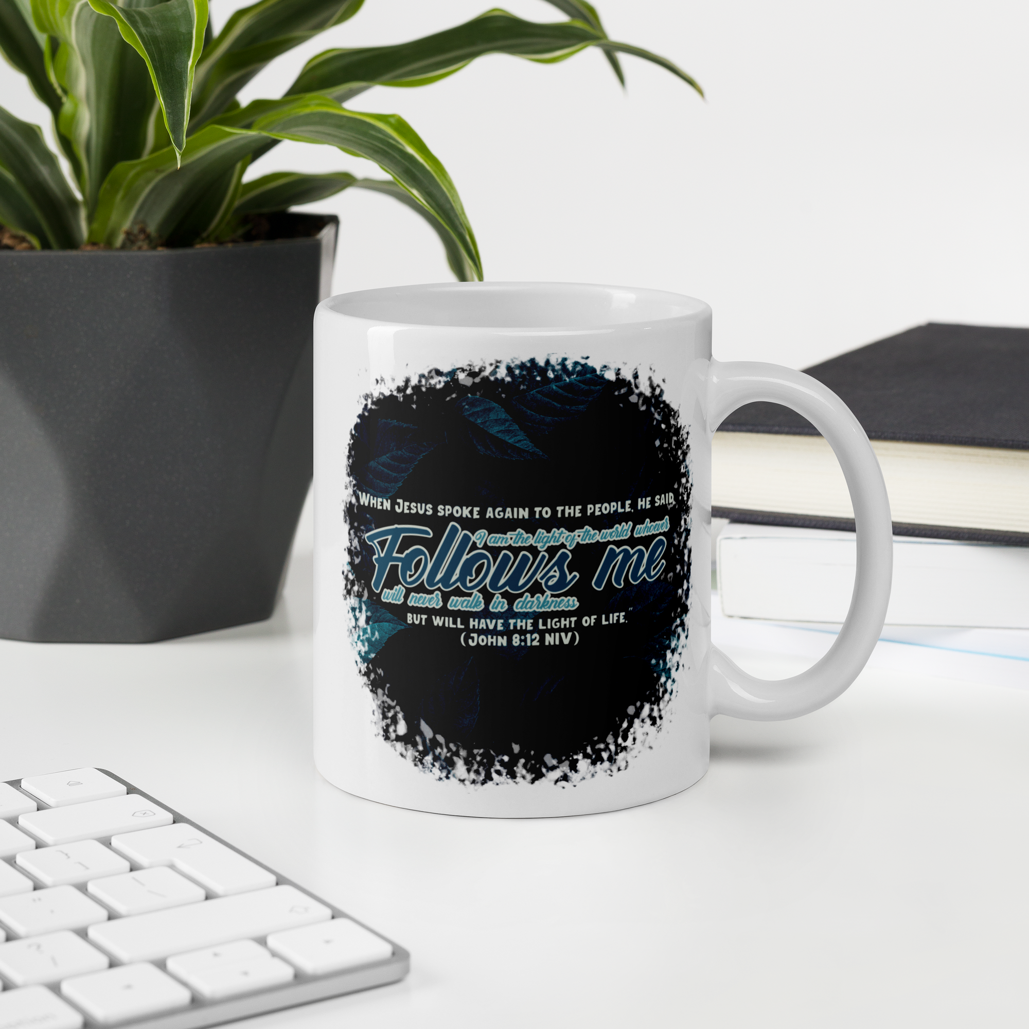 Light Of The World: John 8:12 White Glossy Mug (11 oz / 15 oz / 20 oz)