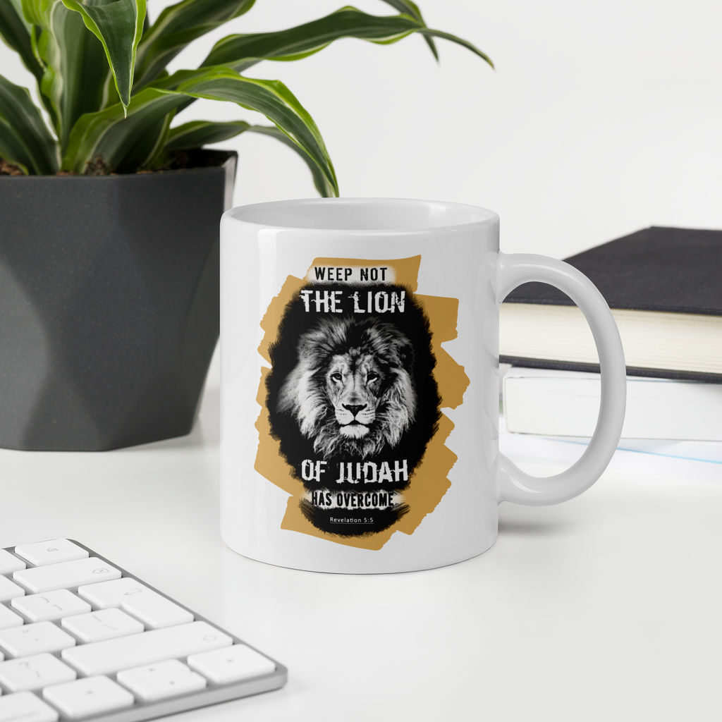 The Lion of Judah: Revelation 5:5 White Glossy Mug (11 oz / 15 oz / 20 oz)